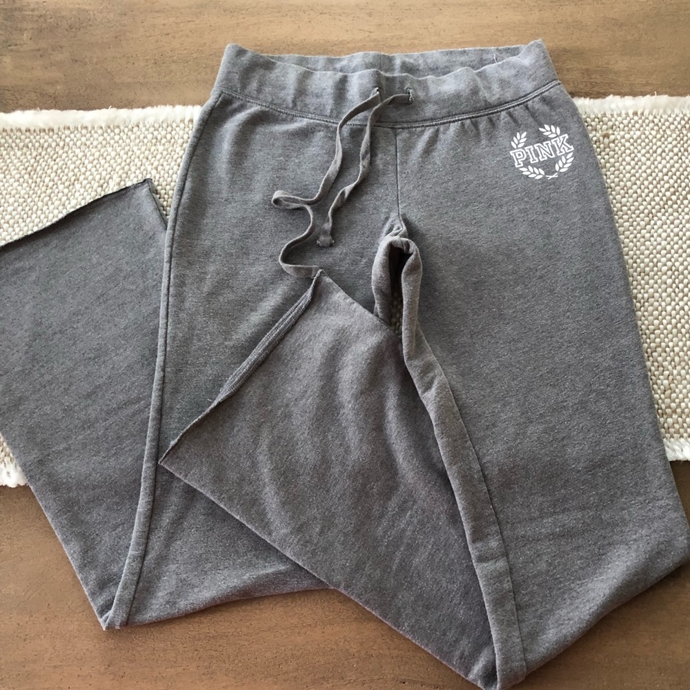 VS Pink Gray Sweats University Flare Campus Pants
